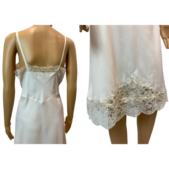 40s 50s Pale Peach Pink Saab Saabalon Slip / Dress w Lace | S - Picture 4 of 10